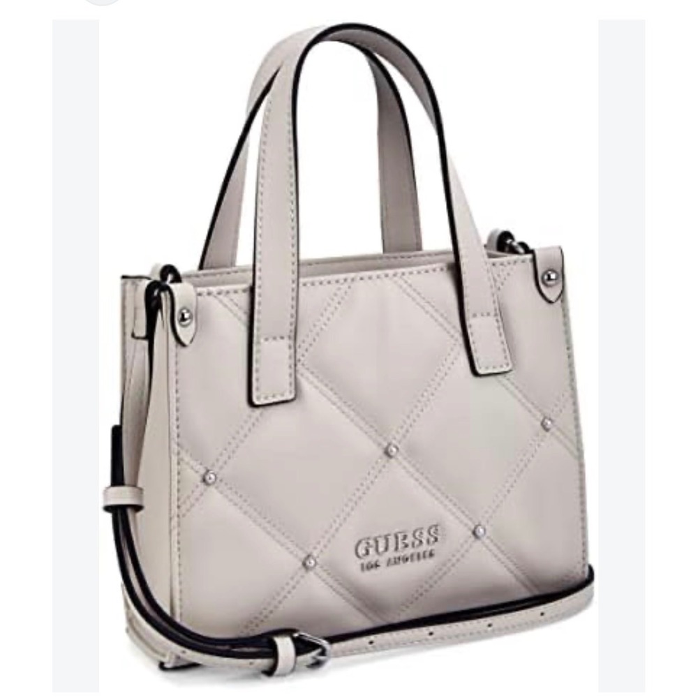 Guess Los Angeles Cream Quilted Studded Crossbody Handbag Mini Tote Bag